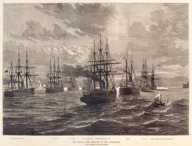 The British Fleet Steaming Up The Dardanelles-Port Division, Research, Swiftsure, Hotspur, Agincourt (Flagship), Starboard Division Ruby, Rupert, Temeraire, Sultan (Flagsship Of Vice Admiral Hornby)