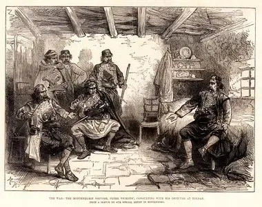 The War, Montenegrin Voivode, Peter Vickotic, Consulting With His Officers At Toupan