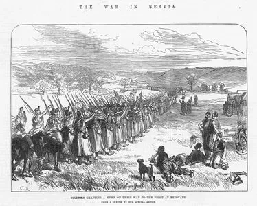 The War İn Servia-Soldiers Chanting A Hymn On Their Way To The Fight At Ereovatz