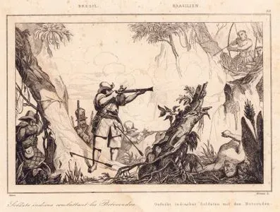 Bresil, Soldats Indiens Combattant Les Botocoudos-Brasilien, Gefecht indischer Soldaten Mit Den Botocuden