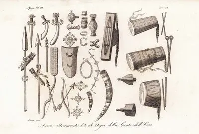 Armi Strumenti & C Di Negri Della Costa Dell' Oro, Africa Vol.III. Tav.32.(Weapons And Tools Of The Natives Of The Gold Coast)