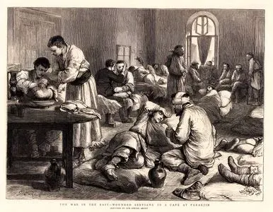 The War in The East-Wounded Servians in A Cafe At Parakjin