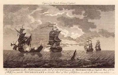 The Engagement in The Mediterrian On The 28 Of Feb 1758 Between The Monmouth An English Man of War Of 64 Guns And The Foudroyant A French Man Of War Of 84 Guns in Which The Latter Was Taken