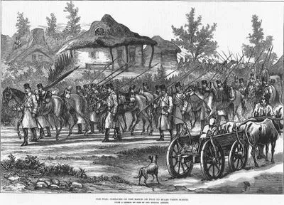 The War, Cossacks On The March On Foot To Spare Their Horses