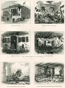 War Sketches-The Bombardment At Rustchuk-British Consul's House-Interior British Consul's Study-Entrance To Hospital-Room in Hospital-Special Correspondents'
 Lodging At Matchin-Turkish Coffee House At Matchin Sacked By The Bulgarians