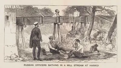 With The Russians-The Fighting in The Shipka Pass-Russian Officers Bathing in A Mill Stream At Hainkoi
