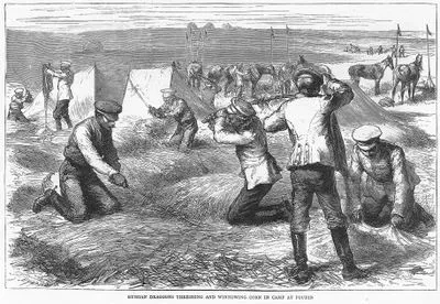 Russian Dragoons Threshing And Winnowing Corn İn A Camp At Poudin