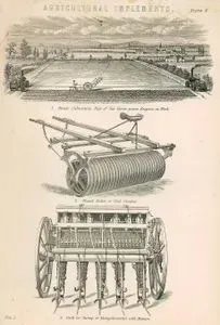 Agricultural implements- 1. Steam Cultivation. Pair of Six Horse-power Engines At Work  2. Fluted Roller or Clod Crusher 3. Drill for Turnip or Mangold-Wurtzel With Manure, Plate 4. Vol I.