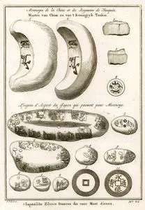 Monnoyes De La Chine Et Du Royaume De Tunquin, Munten Van China En Van Koningryk Tonkin-Lingots D'Argent Du Japon Qui Passent Pour Monnoye, Iapansche Zilvere Staaven Die Voor Munt Dienen