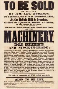 Machinery, Tools, Implements And Stock in Trade, To Be Sold By Auction By Mr.Leo.Roberts On Thursday The 27 of 
December 1855