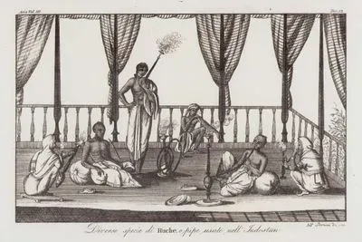 Diverse Specie Di Huche o Pipe Usate Nell Indostan, Asia Vol. III. Tav.53 (Different Types of Hookah Pipes From India)
