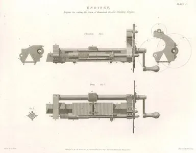 Engines, Engine For Cutting The Screw Of Ramsden's Circular Dividing Engine, Elevation, Plan, Plate X.