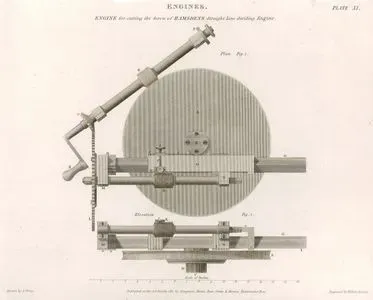 Engines, Engine For Cutting The Screw Of Mr. Ramsdens Straight Line Dividing Engine, Plan, Elevation, Plate XI
