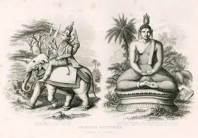 Oriental Divinities, Duwiau Dwyreiniol-Indra, The Hindu God Of Light, Vaidic Period-Cotama Budha, Worshipped in Ceylon, 
Siam, China And Other Parts Of The East