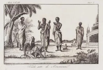 Varie Sette di Bramanni, Asia Vol. III Tav.7 (Hindu or Brahmin Priests With Their Religious Paraphernalia at a River Bank)