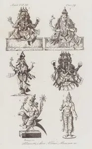Trimurti, Siva, Visnu, Brama ec., Asia Vol. III Tav.19 (Hindu Gods including Trimurti, Shiva, Vishnu, Brahma and Kamadeva)
