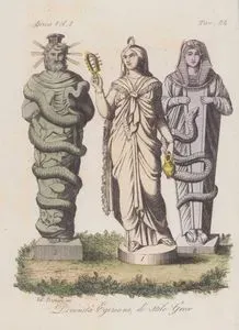 Divinita Egiziane Di Stile Greco, Africa Vol. I Tav.24. (Egyptian Gods of the Greek Style, Isis From a Greek temple 1, Isis with Snake from a Roman Temple and Serapis with Snake From a Greek Temple 3.)