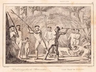 Bresil, Combat Singulier De Botocoudos-Brasilien, Einzel Kampf Der Botocuden