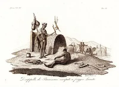 Drappello Di Boscimani Occupati A frigger Locuste, Africa Vol.IV. Tav.53. (A Group Of San People (Bushmen) Harvesting  And Frying Locusts)