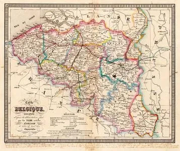 Carte De La Belgique, Dressee D'Apres La Delimitations Fixee Par Les XXIIII. Articles, Contenant Le Trace De Tous Les Chemins De Fer (Map of Belgium, Drawn According to the Delimitations Fixed by the XXIII Articles (The Treaty of London, 1839), Containing the Trace of All the Railways)