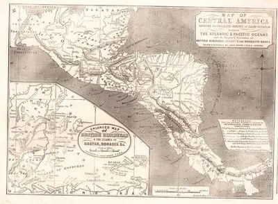 Map Of Central America Shewing The Proposed Routes Of Communication Between Atlantic & Pacific Oceans And The Disputed 
Territories Of British Honduras (Belize) & The Mosquito Shore-Enlarged Map Of British Honduras & The islands Of Ruatan, Bonacca & C.