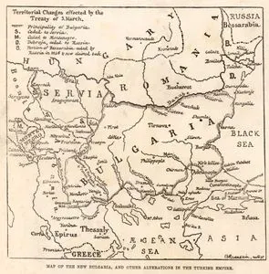 Map Of The New Bulgaria And Other Alterations in Turkish Empire, Territorial Changes Effected By The Treaty Of 3 March