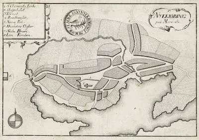Nyekiobing paa Mors-Oe (City plan of Nykobing on Mors Island, Denmark)