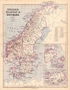 Sweden, Norway & Denmark - Denmark (on Enlarged Scale) and Iceland (on the Same Scale)