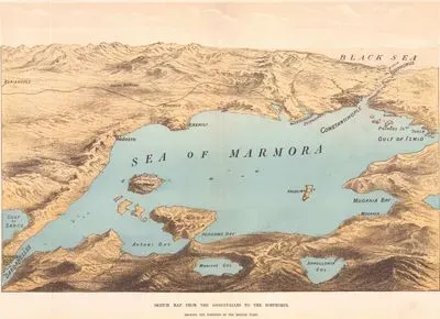 Sketch Map From The Dardanelles To The Bosphorus, Showing the Positions of the British Fleet