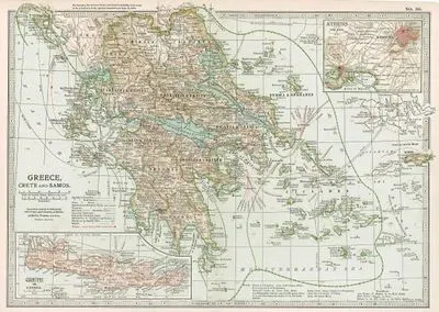 Greece, Crete And Samos-Athens-Crete Or Candia (The Boundary Line Between Turkey And Greece is According To The Terms Of The Preliminary Treaty Signed At Constantinople Sept. 18 1897)
