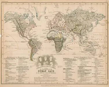 Ethnographical Map Of The World Showing The Distribution Of The Human Race In The Middle Of The 19 Century