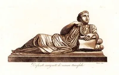 Defunto insignito Di Corona Trionfale, Eur. Vol V. Tav.12. (Etruscan Alabaster Grave Effigy)