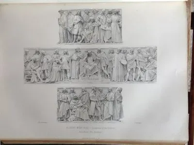 Albert Memorial-Sculptures Of The Podium, East Front-The Painters-Gainsborough, Hogarth, Rembrandt, Rubens, Holbein, Dürer, J.Van Dyck, Stephen Cologne, Cibamue, Orchagna, Giotto, Fra Angelico, Ghirlandajo, Masaccio, L Da Vinci, Raphael, Michael Angelo, Bellini, Titian, Mantegna, P.Veronese, Tintoretto, An.Caracci, Coreggio, Velasquez Murillo, Poussin, Claude, David, Gerard, Gericault