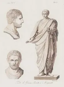 Teste di Giunio Bruto e Augusto, Eur. Vol V. Tav.7. (Statues Of Roman Senator Marcus Junius Brutus And Roman Emperor Caesar Augustus)