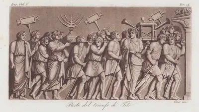 Parte Del Trionfo di Tito, Eur. Vol. V. Tav.18. (The Panel of the Procession on the Arch of Titus in the Roman Forum-Roman Soldiers Marching With Spoils of War, Celebrating Emperor Titus's Victory Over Jerusalem)