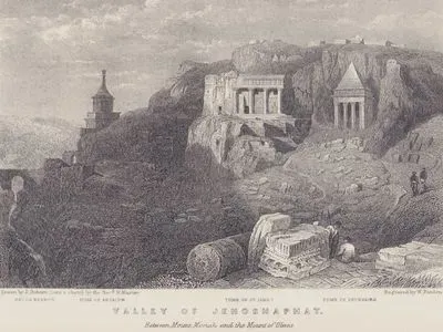 Valley of Jehoshaphat (Between Mount Moriah and Mount of Olives) - Brook Kedron - Tomb of Absalom - Tomb of St.James - Tomb of Zechariah