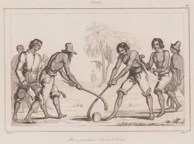 Murs Populaires, Jeu de la Cineca, Chili (Cineca (a stick-ball game - cricket or field hockey) is a popular folk game in Chile.)