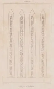 Obelisque d’Heliopolis, Egypte (Hieroglyphic Sequences (surface inscriptions) on the Heliopolis Obelisk, one of the Oldest Standing Stones of Ancient Egypt.)