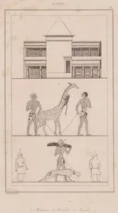 Maison, Tributs, Nains, Egypte (A Plan of an Egyptian House, a Giraffe and a Leopard and Their Guides, Dwarves, Ancient Egypt)