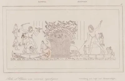 Peche et Chasse aux Oiseaux Aquatiques, Egypte - Fischfang und Lagd auf Wasservögel, Aegypten (Bird and Fish Hunting Techniques in the Nile Delta Depicted in Ancient Egyptian Tomb 
Paintings)