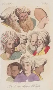 Teste Di Vari Abitanti Dell Egitto, Africa Vol I, Tav.7. (Inhabitants of Egypt at the Beginning of the XVIII Century, Ancient Egyptians (1), Copts (2), Mamluks (3) and Arabs (4))