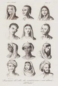 Lineamenti Del Volto Che Caratterizzano i Vari Abitanti Dell India, Tav.8. (Facial Features Characterizing Various Living Persons of India, Brahmins (1.2), Kshatriyas (Khatri) and Vaisyas of Merchant Caste (3.4, 5.6, 7.8), Hindu Sudras of Upper India (9.10) ) and Mughals (11,12))