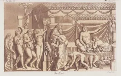 Biclinio, Eur. Vol. V. Tav.54. (Scene From The Satyricon of Petronius-Trimalchio Comes to Dinner After a Bath)