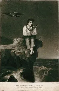 The Shipwrecked Mariner-At Evening To The Setting Sun He Turns A Mournful Eye And Down His Dying Heart Sinks helpless