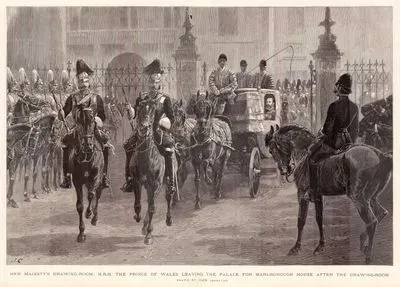 Her Majesty's Drawing-Room, H.R.H. The Prince of Wales Leaving The Palace For Marlborough House After The Drawing-Room