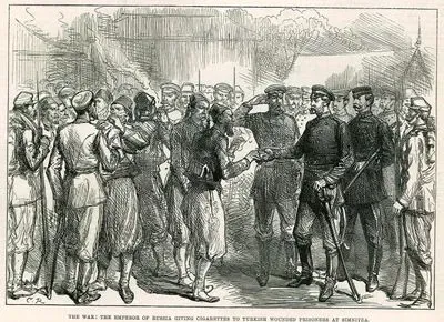 The Emperor Of Russia Giving Cigarettes To Turkish Wounded Prisoners At Simnitza