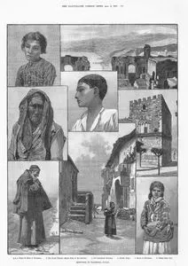 Sketches in Taormina, Sicily-1.3.4.Types Of Faces At Taormina 2.The Greek Theatre, Mount Etna in The Distance 5.Old Castellated Building 6.Sicilian Friar 7.Street in 
Taormina 8.Young Gipsy Girl