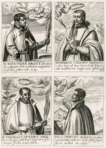 P.Alexander Briant(Soclesu Londini Pro Fide Catholica Suspensus Et Fectus 1, Decemb 1581)-Dominicus Collinus Hibernus (E Soc. Jesu Ab Hæris. Pro Catha. Fide. in Hibernian suspensus ulto Oct., 1602)-P.Thomas Cattamus Angl (Londini Pro Fide Cat Suspensus Gla Dioque Fectus 9 Jul.1582)-Pio.Cornelius Anglus (John Cornelius) (Soc. Jesu. Novitius Doreesta Pro Catholica Fide Suspensus et Sectus, an. 1594.)