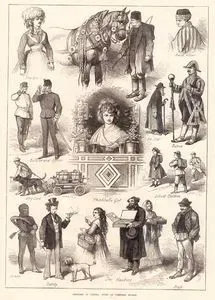 Sketches in Vienna, Types Of Viennese People- Shop Girl, Carter, Jewish Widow, Soldier And Officer, Old Jew, Suisse, Dog Cart, Trinkhalle Girl, School Children, Sweep, Dandy, Jew Hawkers, Rough