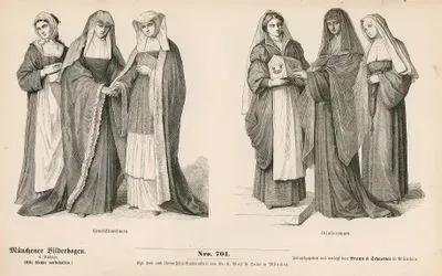 Late Eighteenth Century (Ende des XVIII Jahrhunderts) Nun's Dress (Weibliche Ordenstrachten)-Benedictines (Benediktinerinnen)-Ursulines (Ursukinerinnen)